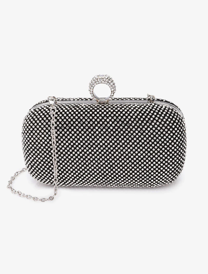 Minaudière met afgeronde randen en strass - Zwart