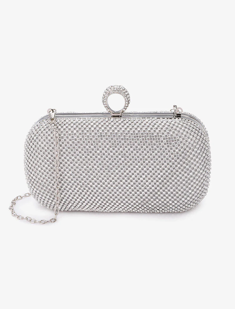 Minaudière met afgeronde randen en strass - Zilver