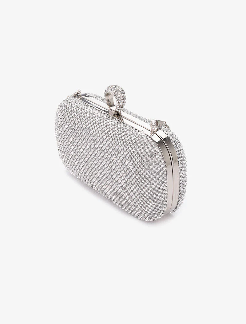 Minaudière met afgeronde randen en strass - Zilver - Image 2