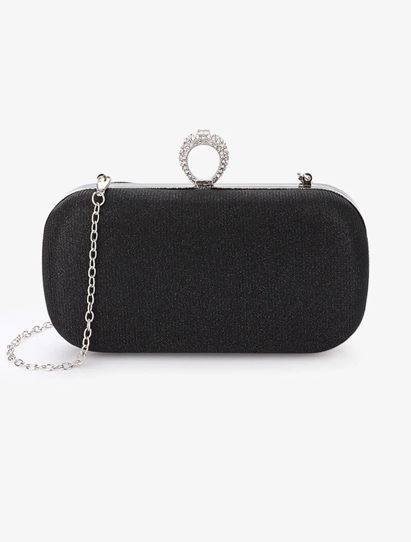 Glitter clutch met ring sluiting - Zwart