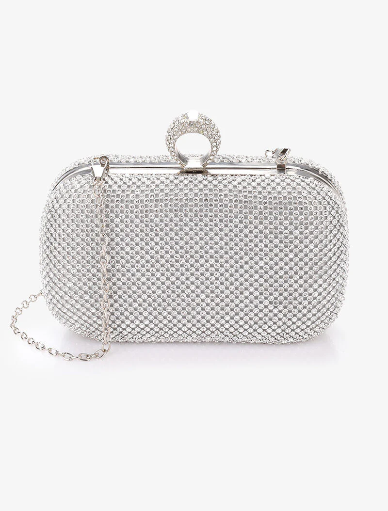 Strass clutch met ring sluiting - Zilver