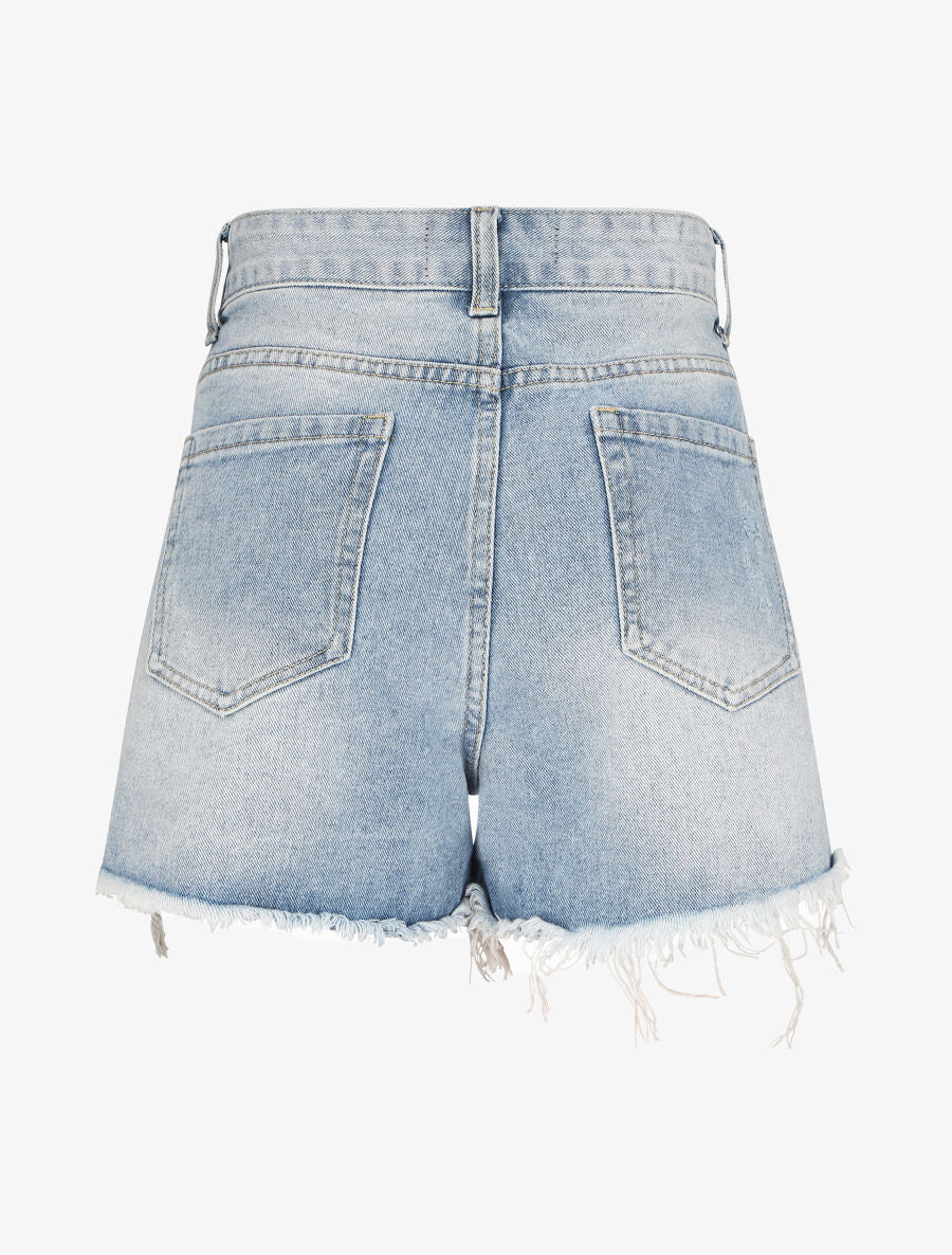 Mini rechte gescheurde shorts - Lichtblauw - Image 3
