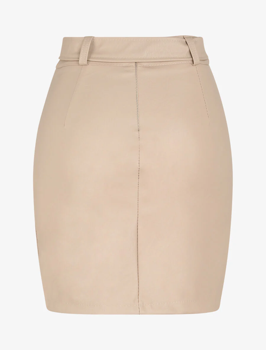 Minirok met overslag in wikkelstijl van imitatieleer - Beige - Image 2