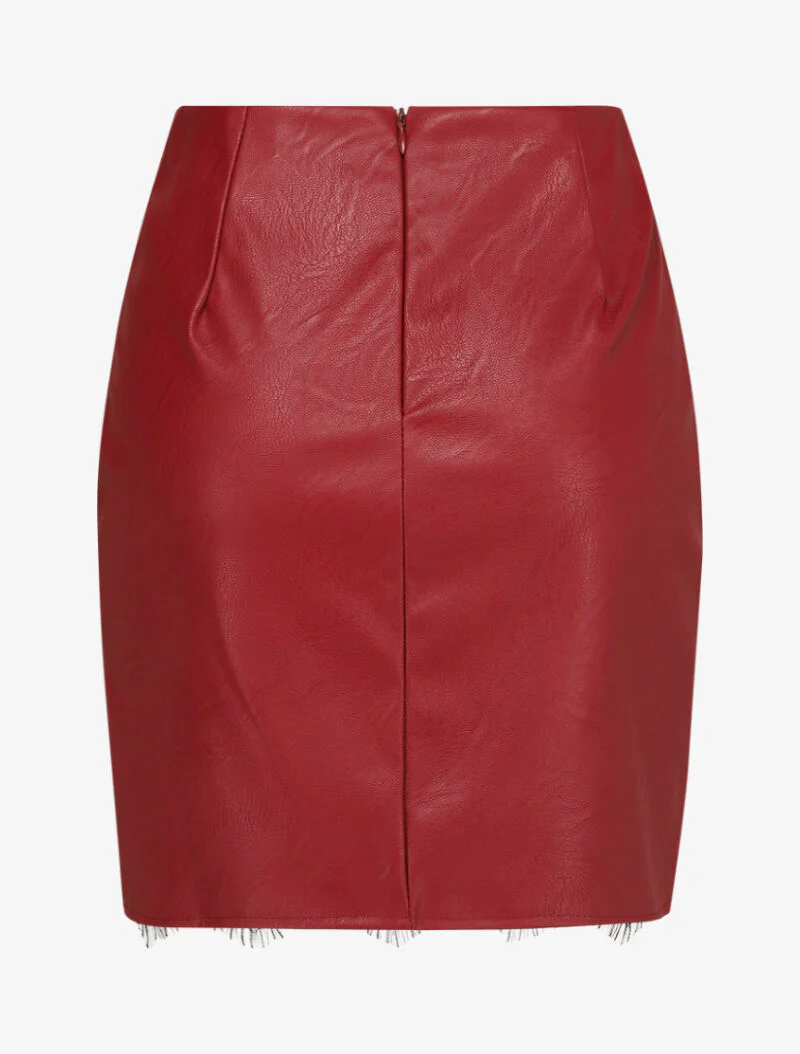 Minirok in imitatieleer met asymmetrische kanten rand - Rood - Image 2