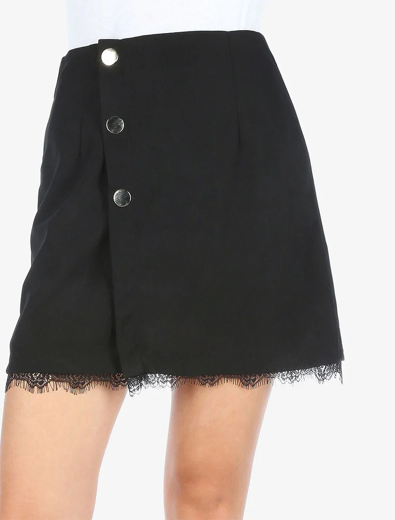 Mini trapeze rok met drukknoopjes - zwart - Image 3