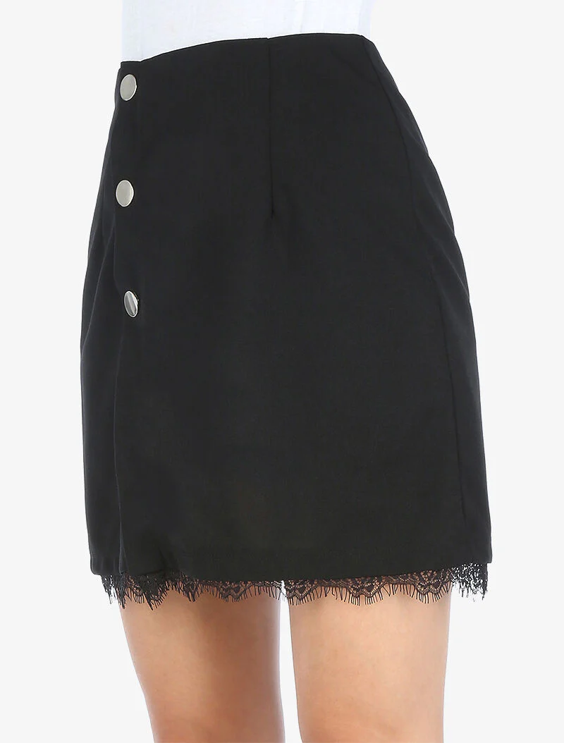 Mini trapeze rok met drukknoopjes - zwart - Image 5