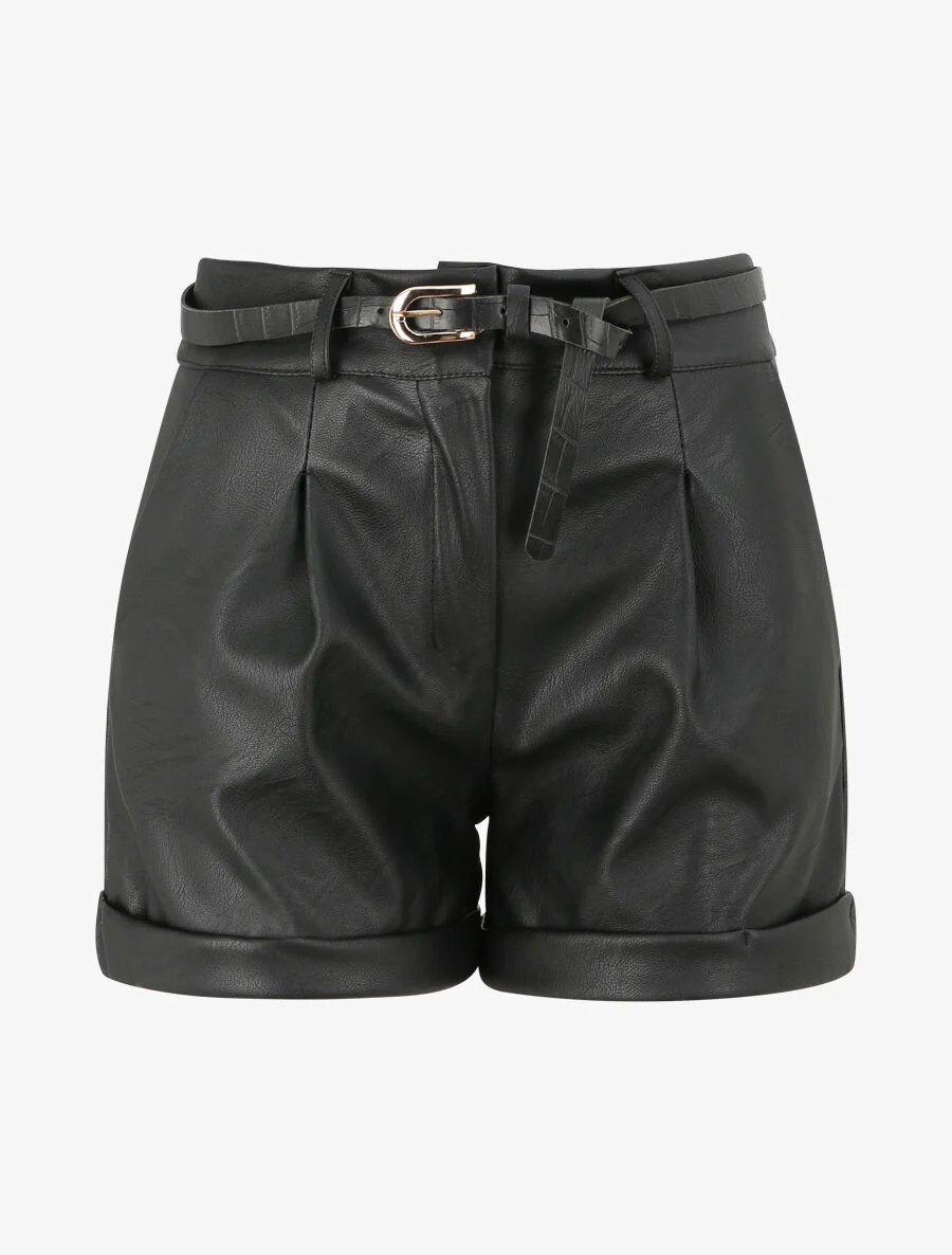 Mini-short met omgekeerde randen - Zwart