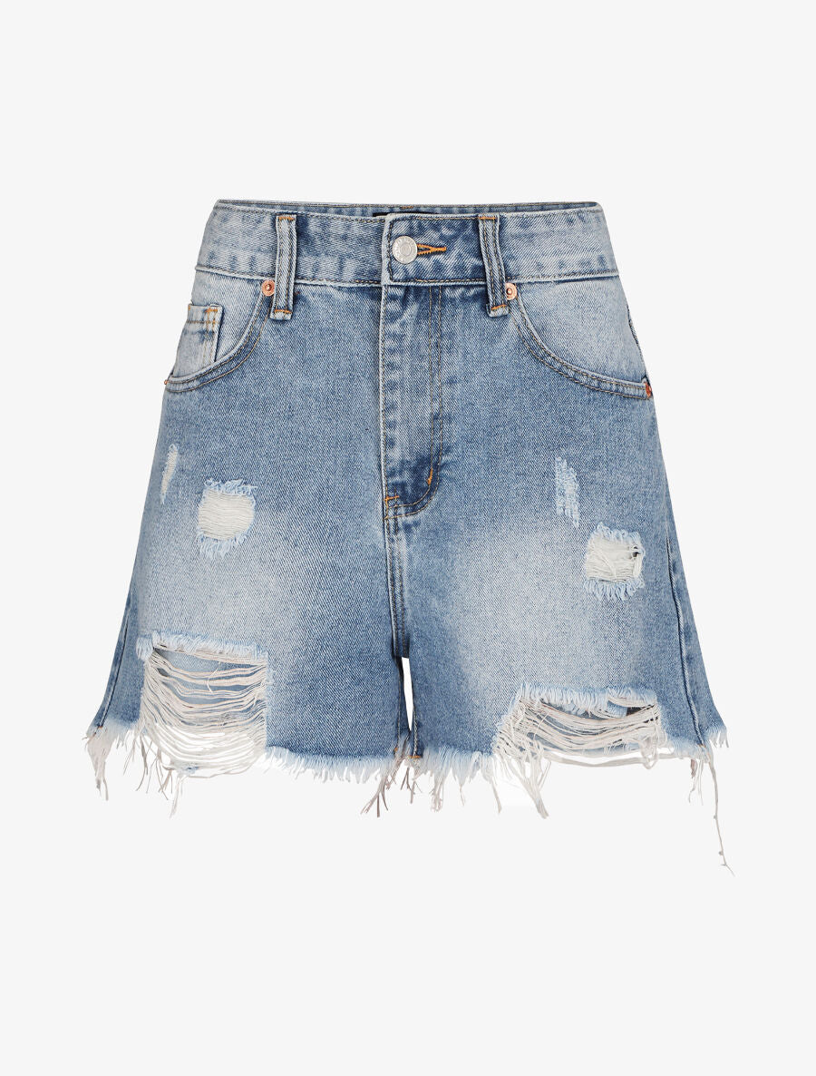 Mini short recht gescheurd - Lichtblauw
