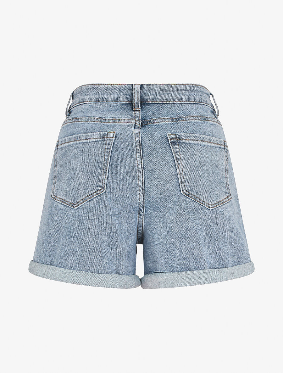 Mini short recht met omgeslagen zoom - Blauw denim - Image 3