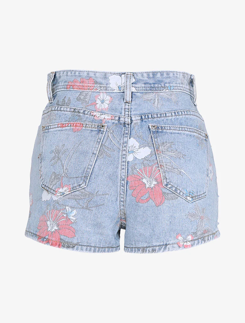 Minikorte gescheurde broek met bloemenprint - lichtblauw - Image 2