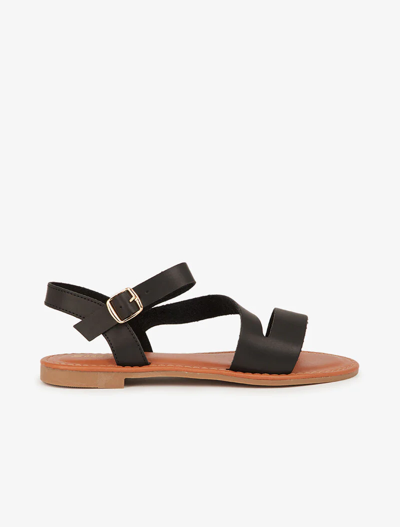 Minimalistische sandalen met schuine band - zwart - Image 2