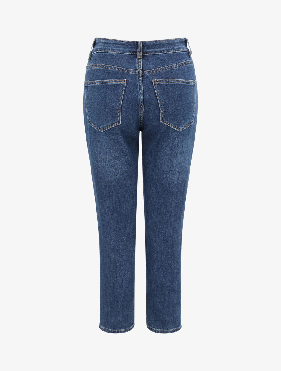 Moeder hoge taille knoopje jeans - Blauw denim - Image 2