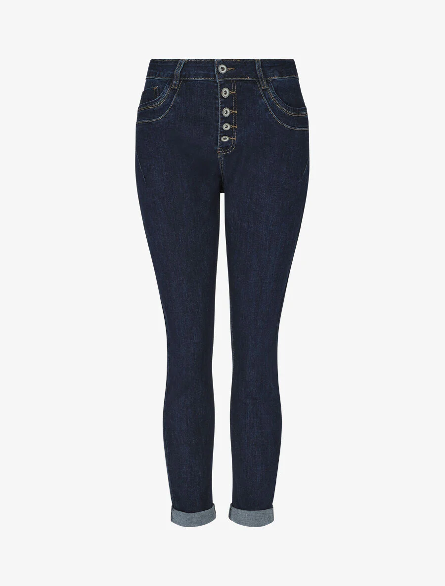Mom-fit broek met hoge taille - Blauw