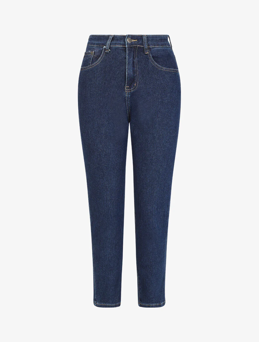 Mom jeans met hoge taille - Onbewerkt blauw
