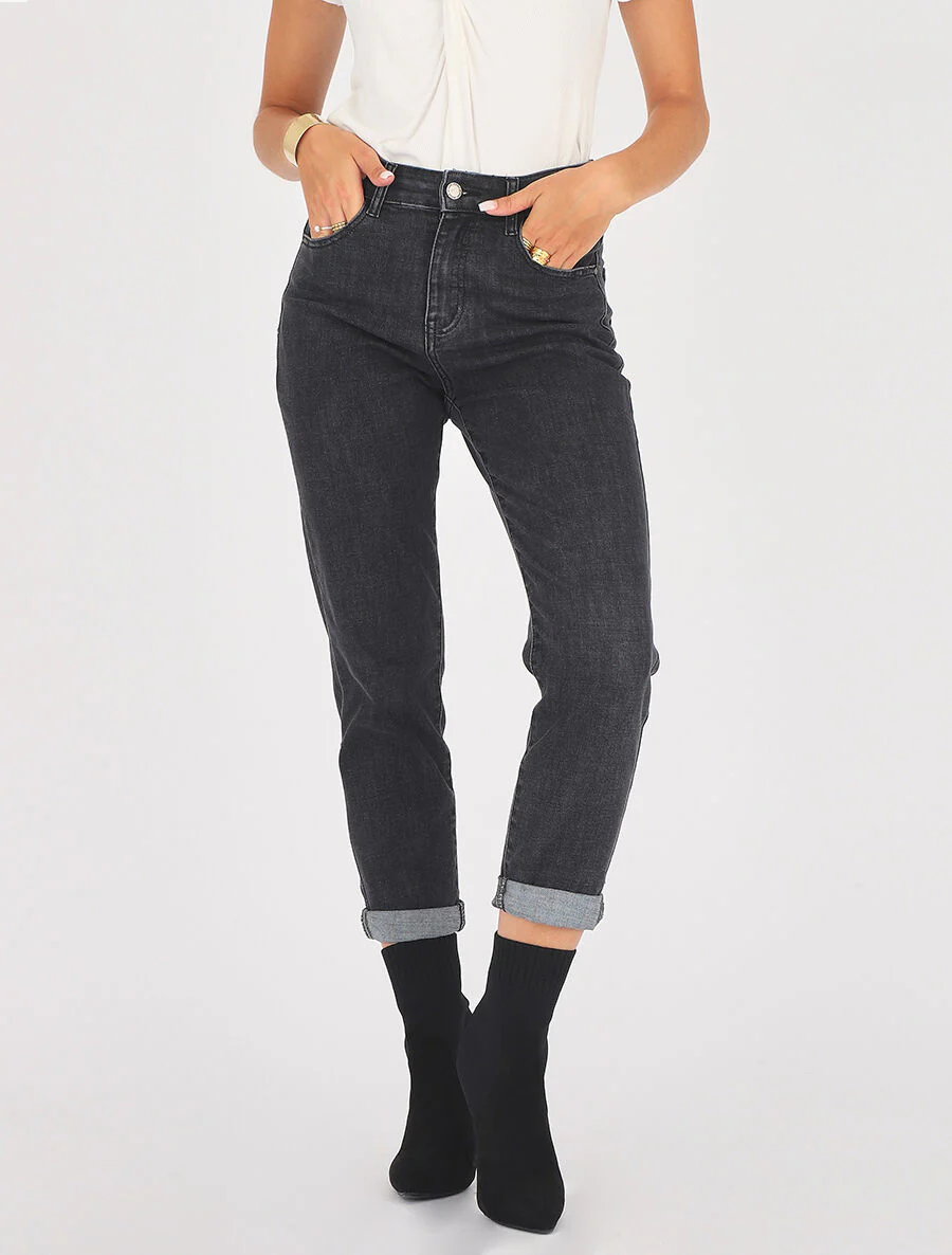Mom jeans met hoge taille - Antraciet