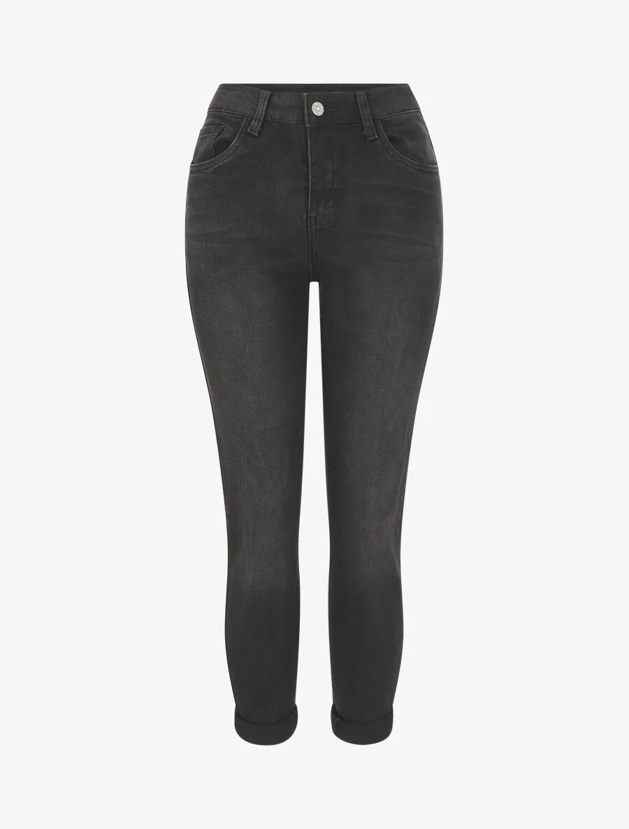 Mom jeans met omslag - Zwart
