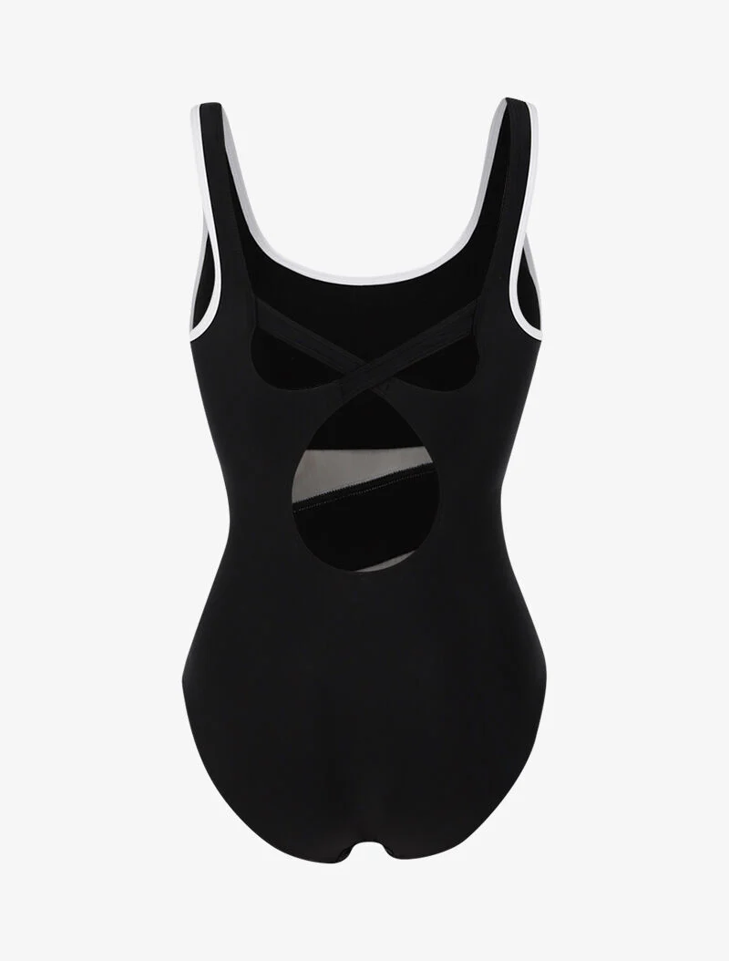Monokini met netdetails en contrasterende banden - zwart/wit - Image 2