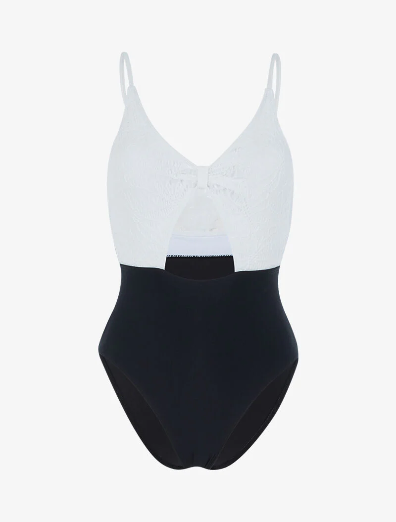 Monokini met gehaakte buste - wit/zwart - wit en zwart