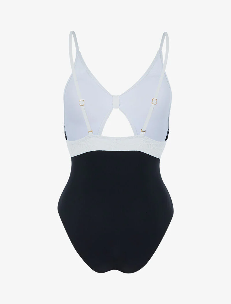 Monokini met gehaakte buste - wit/zwart - wit en zwart - Image 2