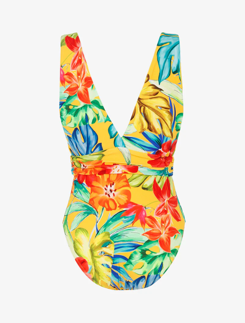 Monokini met brede bandjes en tropische print - geel - Image 2