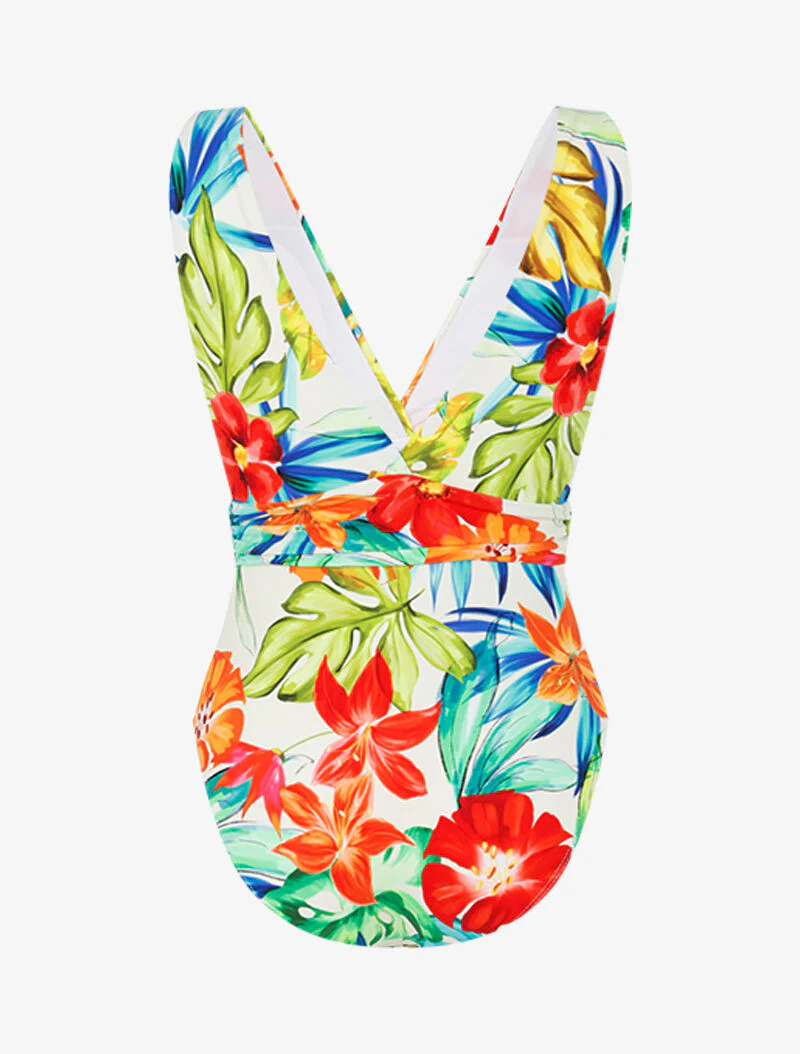 Monokini met brede bandjes en tropische print - ecru - ecru - Image 2