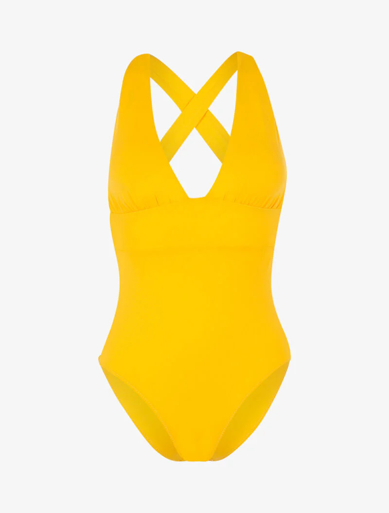 Monokini met diepe halslijn - geel
