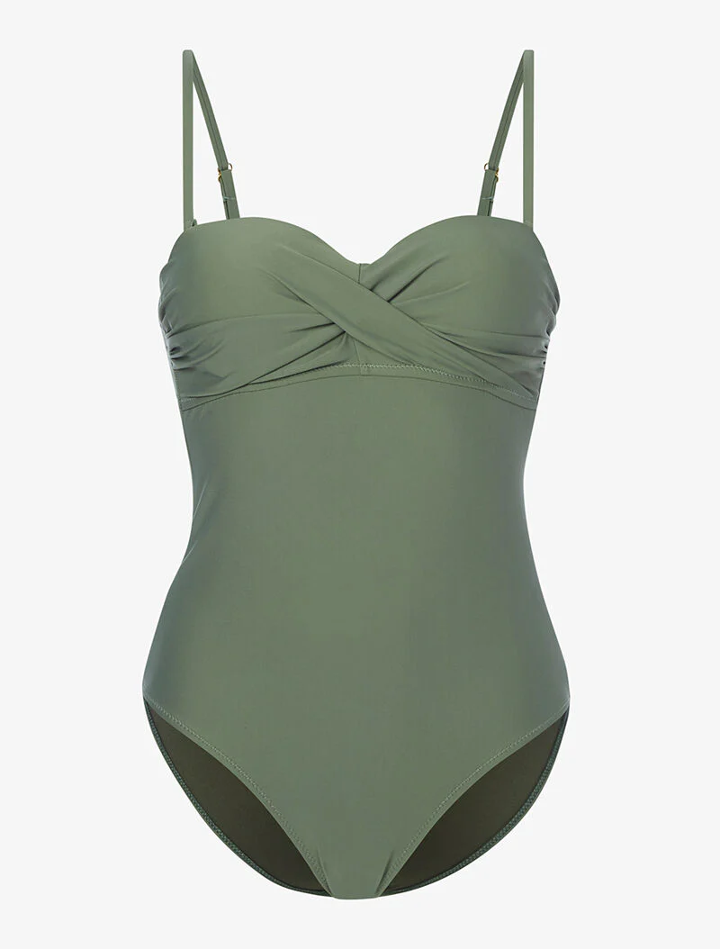 Monokini met gedraaide bandeau - kaki