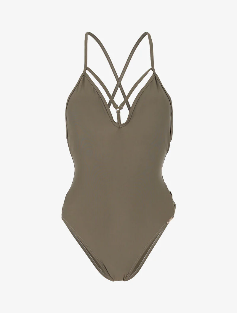 Monokini met gekruiste bandjes - kaki