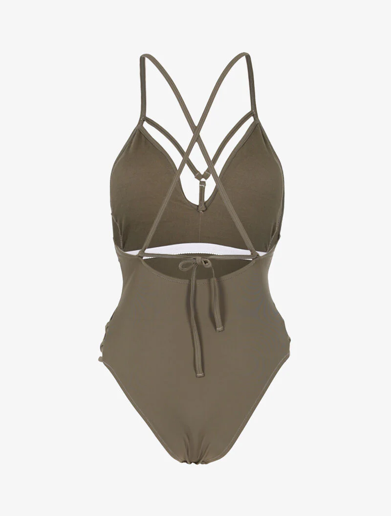 Monokini met gekruiste bandjes - kaki - Image 2