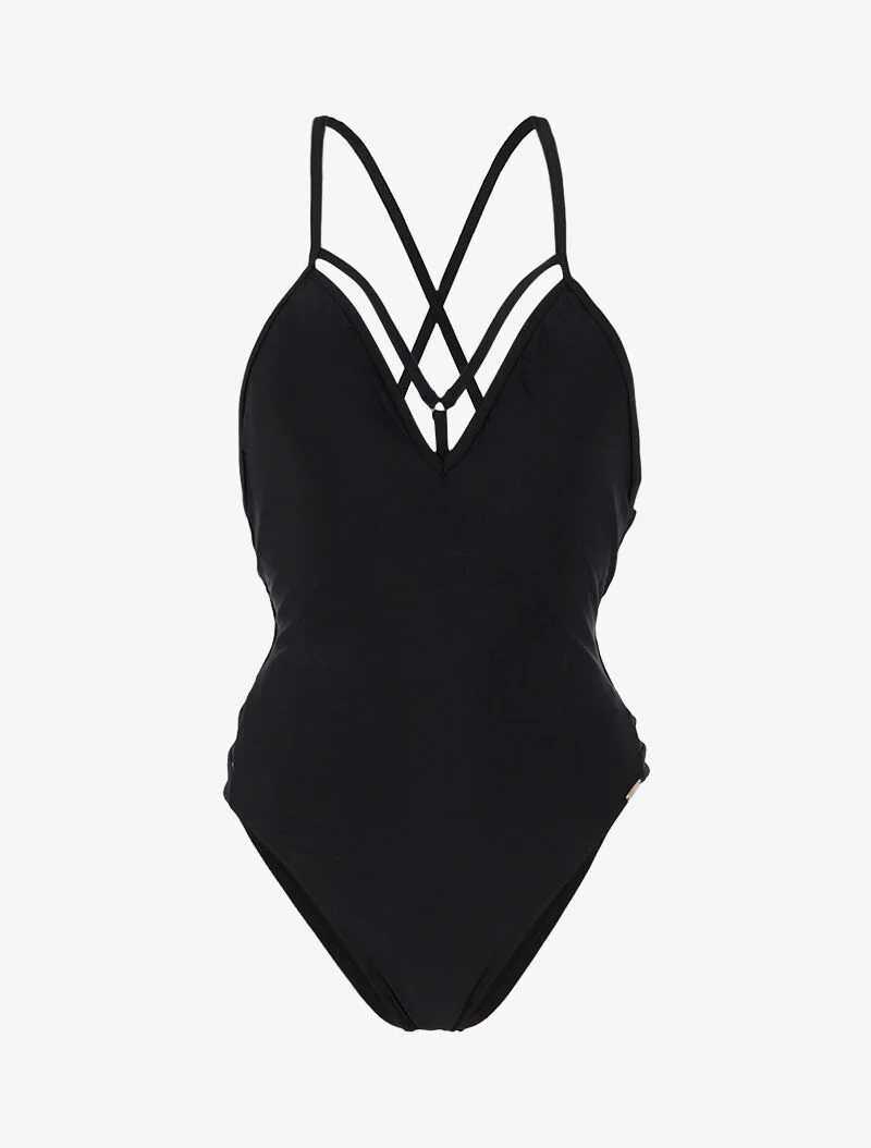 Monokini met gekruiste bandjes - zwart