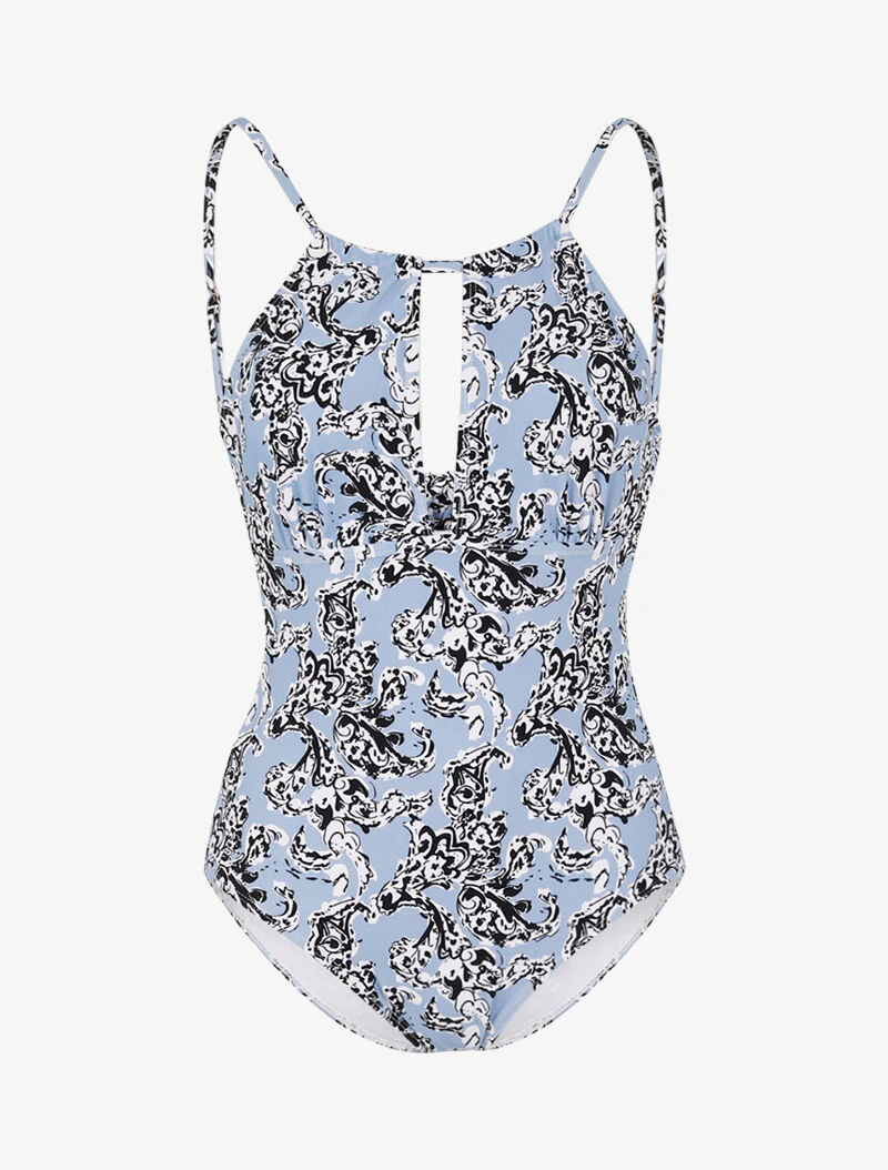 Monokini met gestileerde barokprint - karretjeblauw