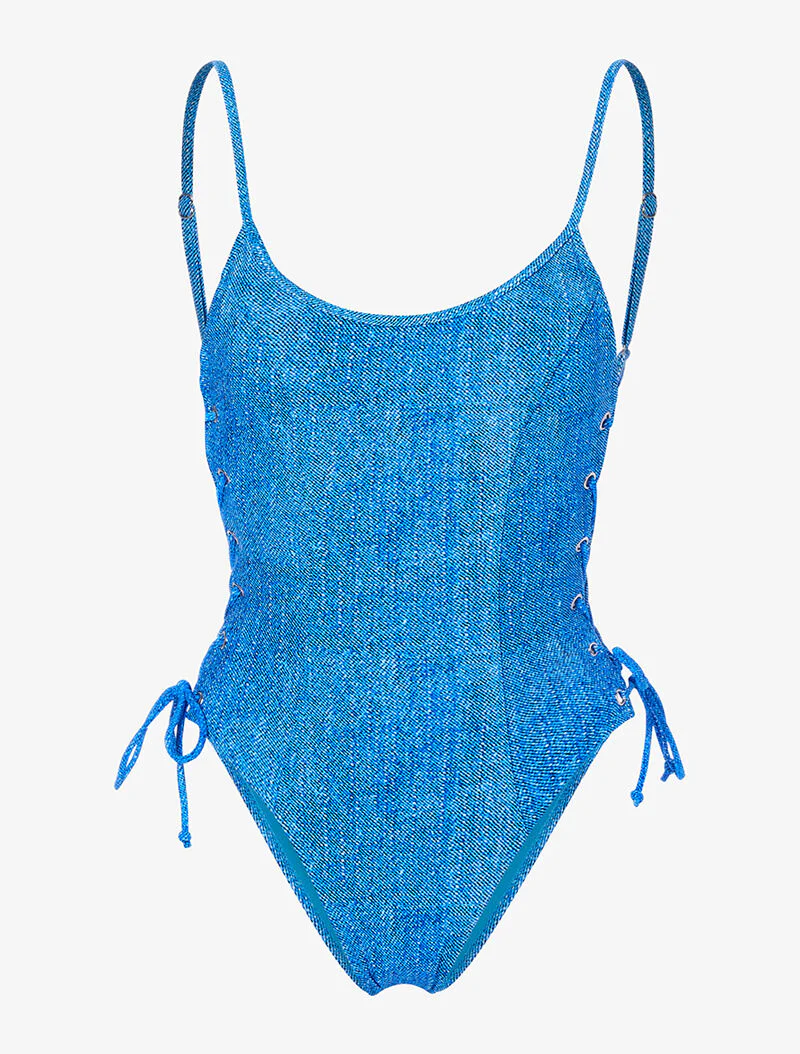Monokini met oogjes en veters - blauw