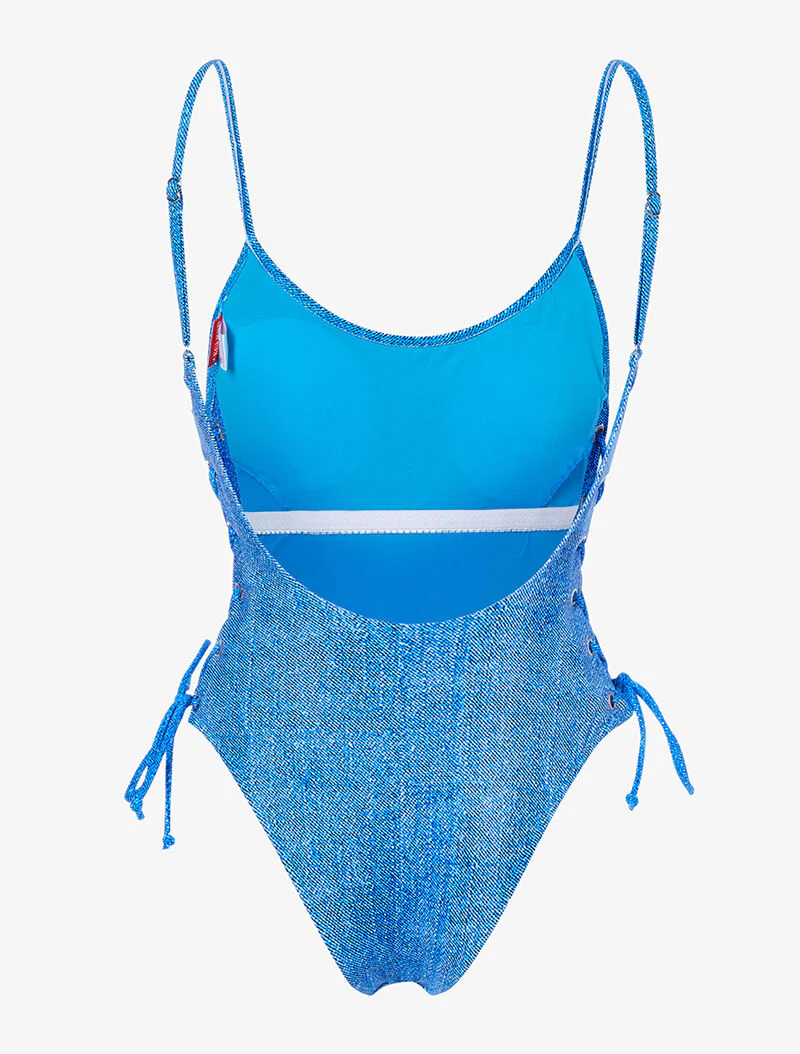 Monokini met oogjes en veters - blauw - Image 2