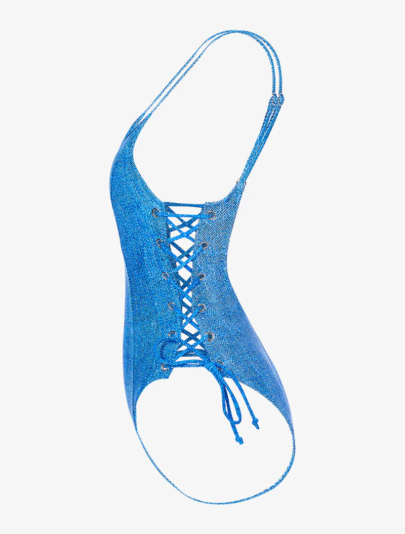 Monokini met oogjes en veters - blauw - Image 3