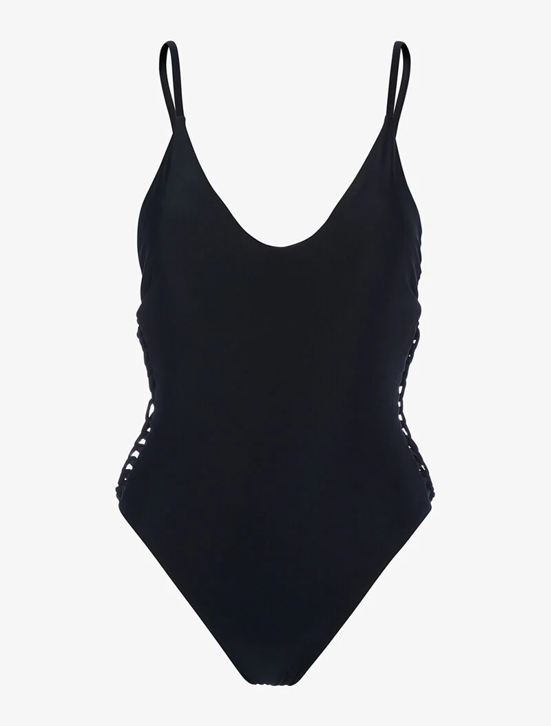 Monokini met opengewerkte zijkanten - zwart