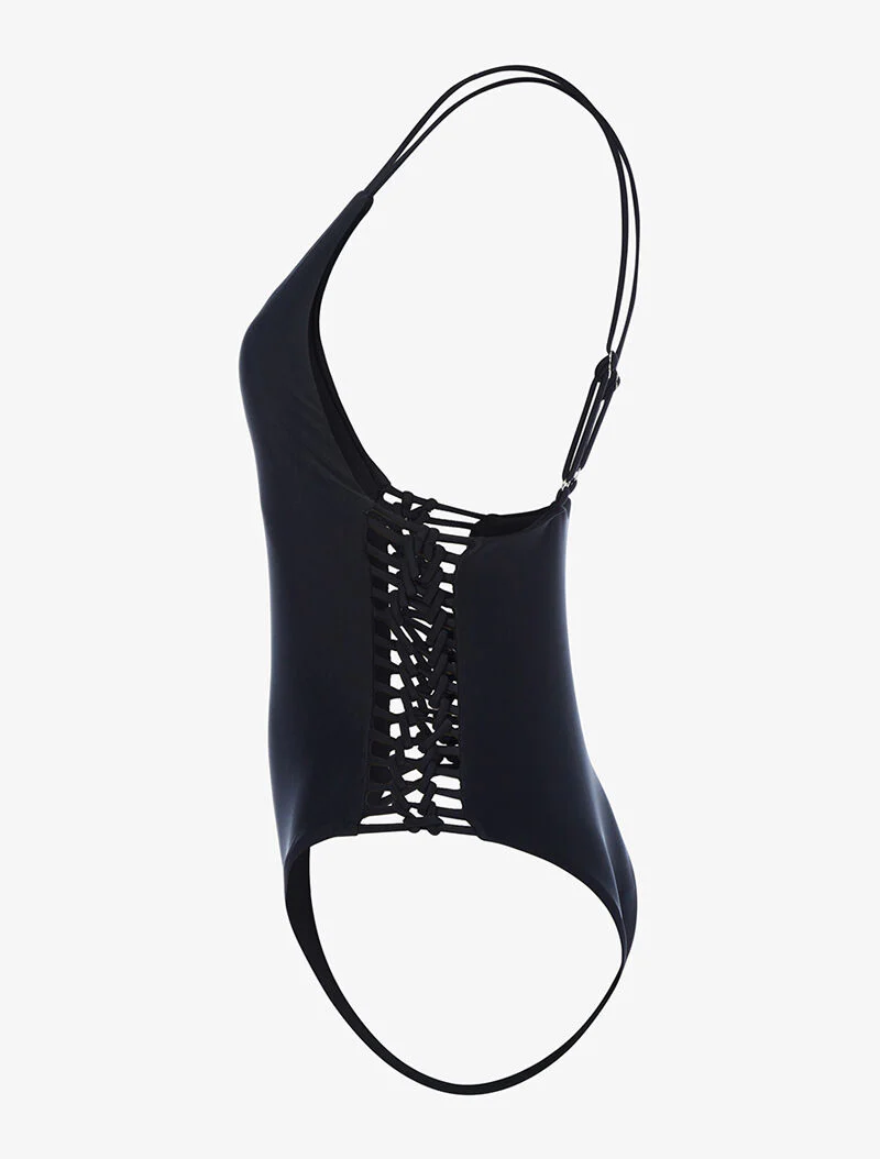 Monokini met opengewerkte zijkanten - zwart - Image 3