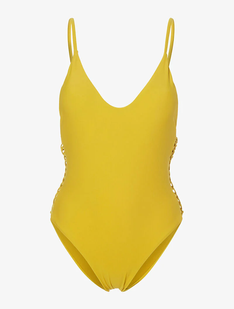Monokini met opengewerkte zijkanten - mosterdgeel - mosterd