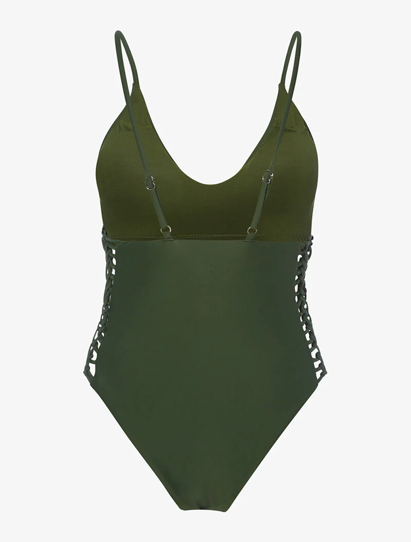 Monokini met opengewerkte zijkanten - kaki - Image 2