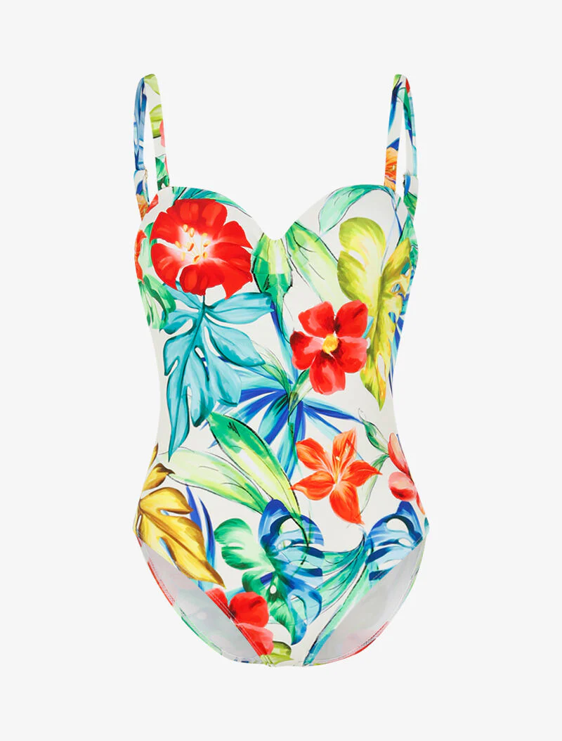 Monokini met tropische print - écru - ecru