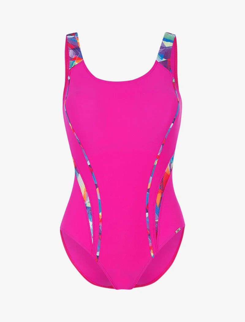 Monokini met gekleurde uitsnijdingen - fuchsia