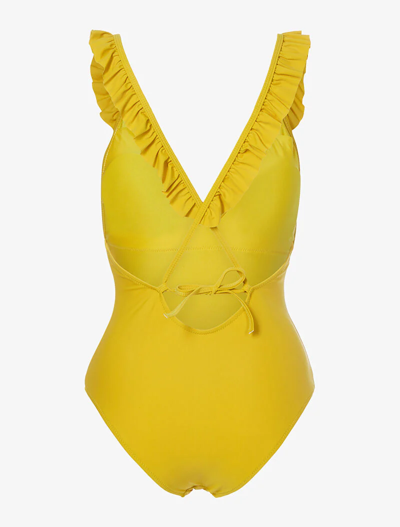 Monokini met ruches bandjes - mosterdgeel - mosterd - Image 2