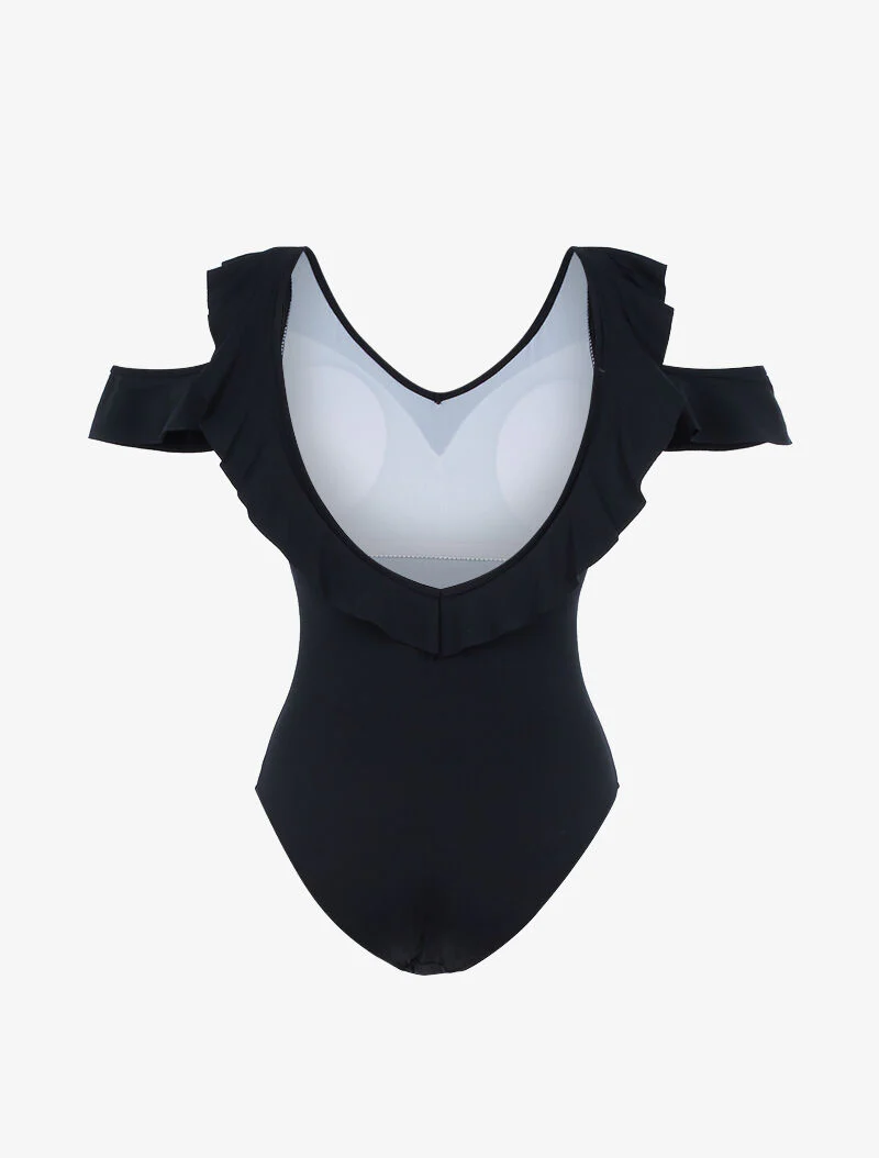 Monokini met ruches - zwart - Image 2