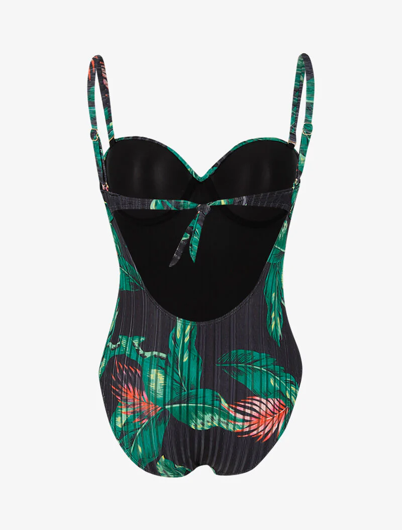 Getextureerde monokini met tropische print - zwart - Image 2