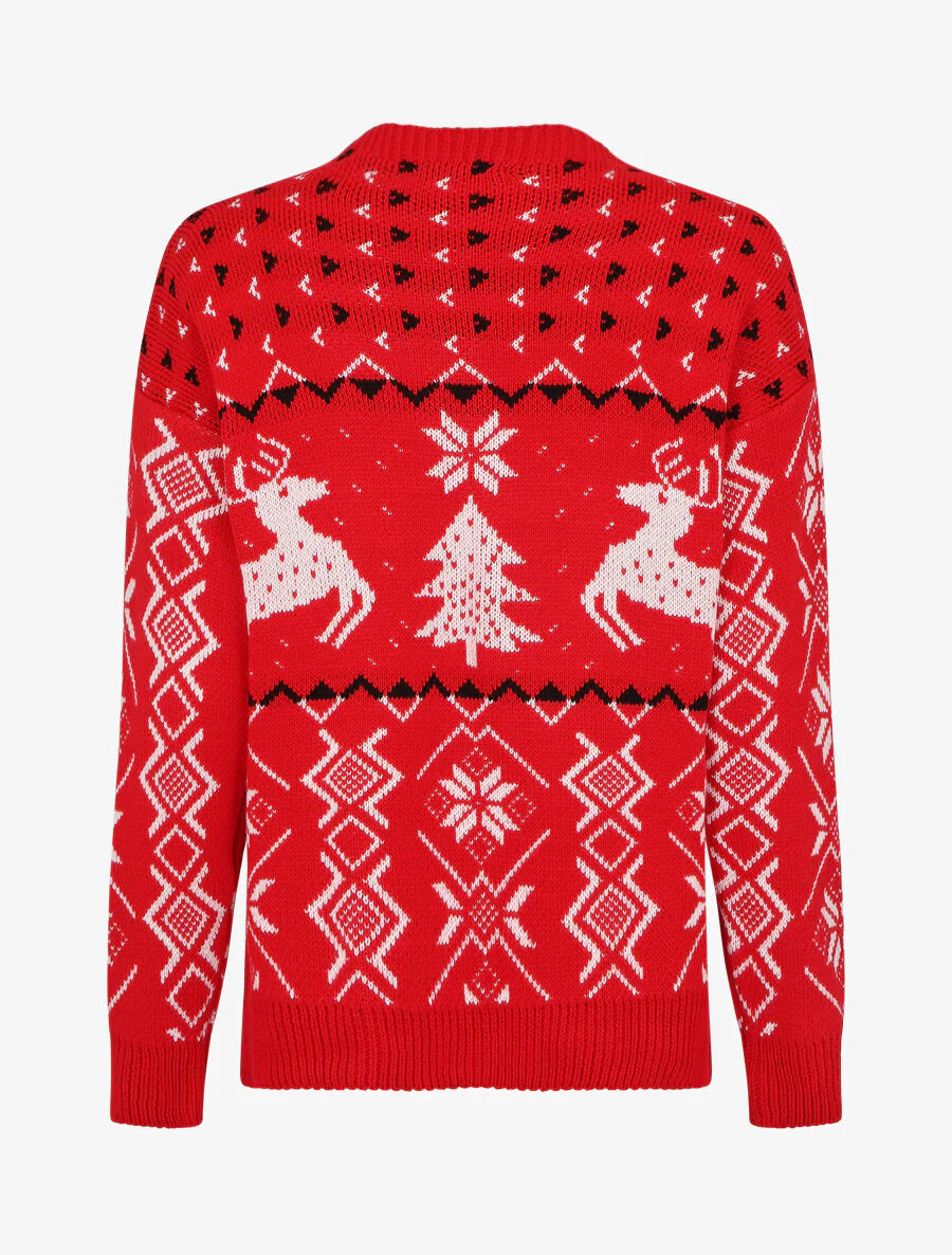 Mooie kersttrui met ronde hals - rood - Image 2