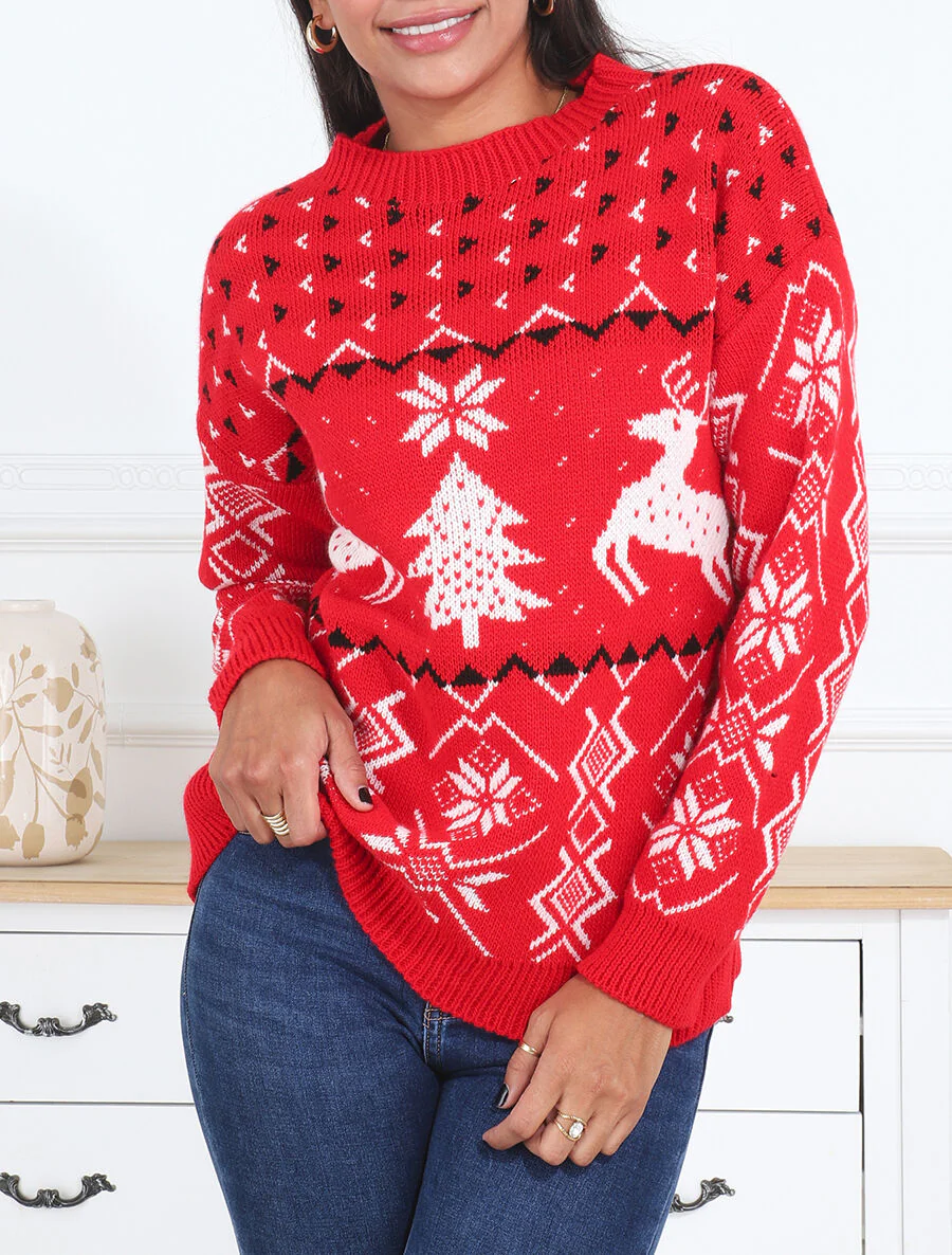 Mooie kersttrui met ronde hals - rood - Image 4