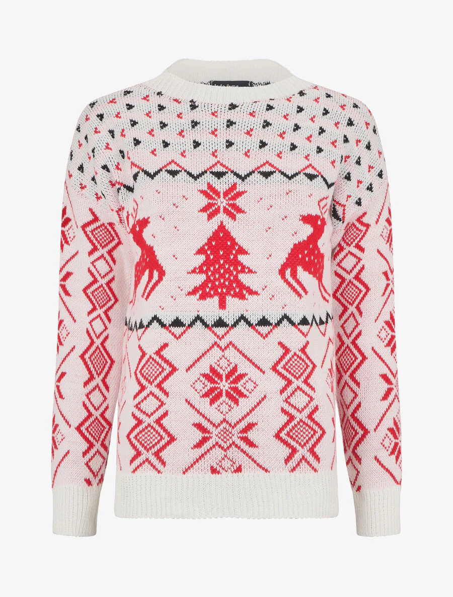 Mooie kersttrui met ronde hals - Wit