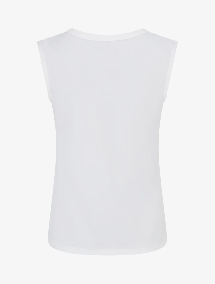 Mouwloos effen T-shirt met gestileerde kraag - Wit - Image 2