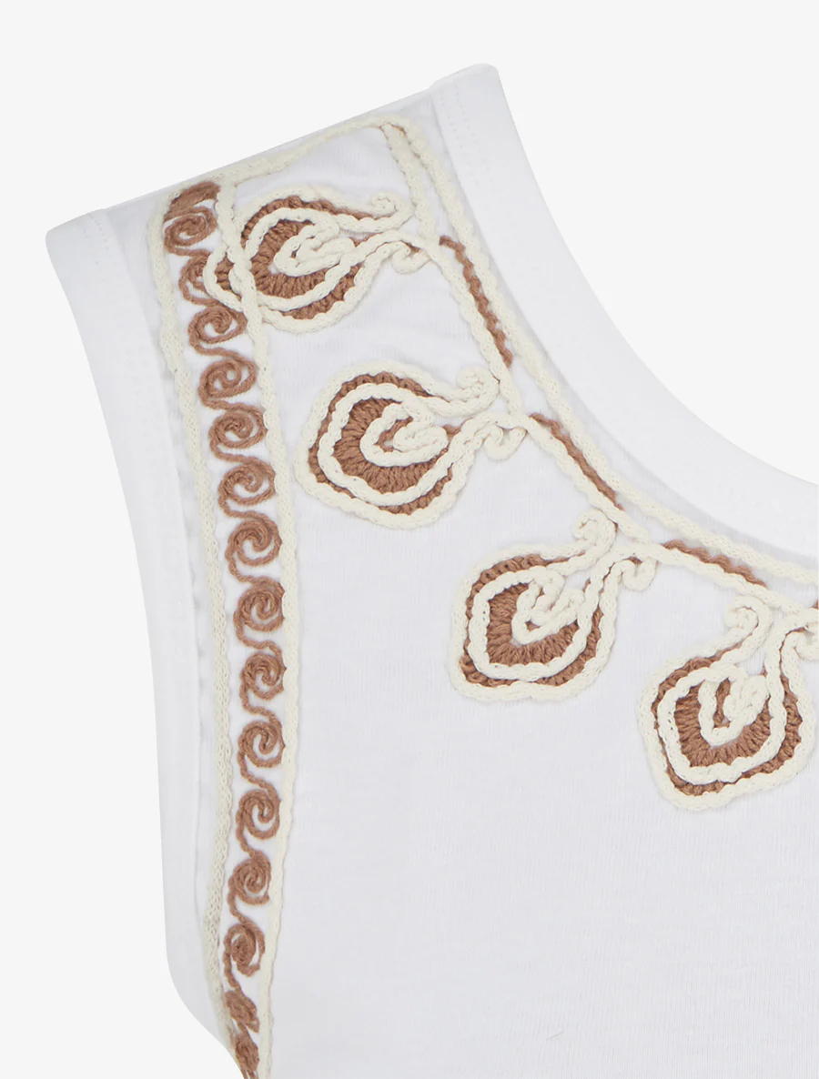 Mouwloos effen T-shirt met gestileerde kraag - Wit - Image 3