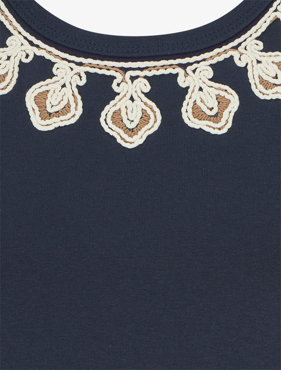 Mouwloos effen T-shirt met gestileerde kraag - Marine - Image 3