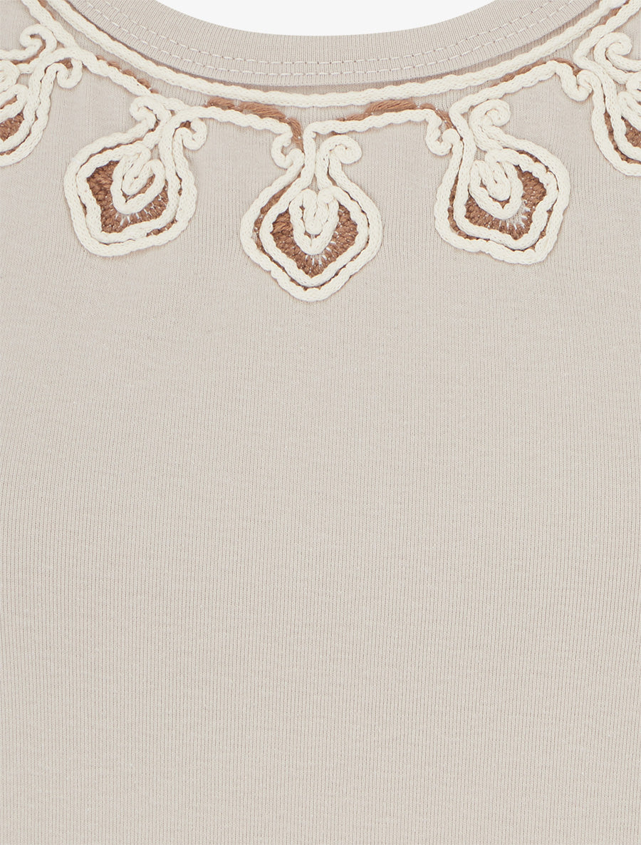 Mouwloos effen T-shirt met gestileerde kraag - Beige - Image 3